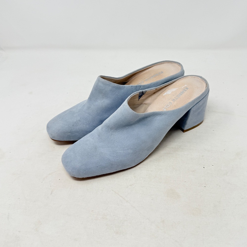 Kenneth‎ Cole Edith Mule Light Blue 7M Suede Square Toe Block Heel Slip On